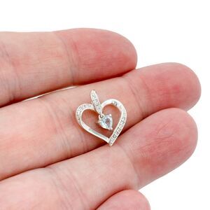 Vintage SU Sterling Silver 925 1.6cm Topaz Cubic Zirconia Heart Pendant